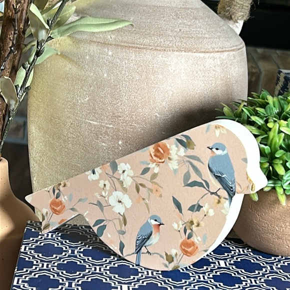 NEW! Shabby Chic Cottage Farmhouse Floral Rose Wood Song Bird - Picture 2 of 5